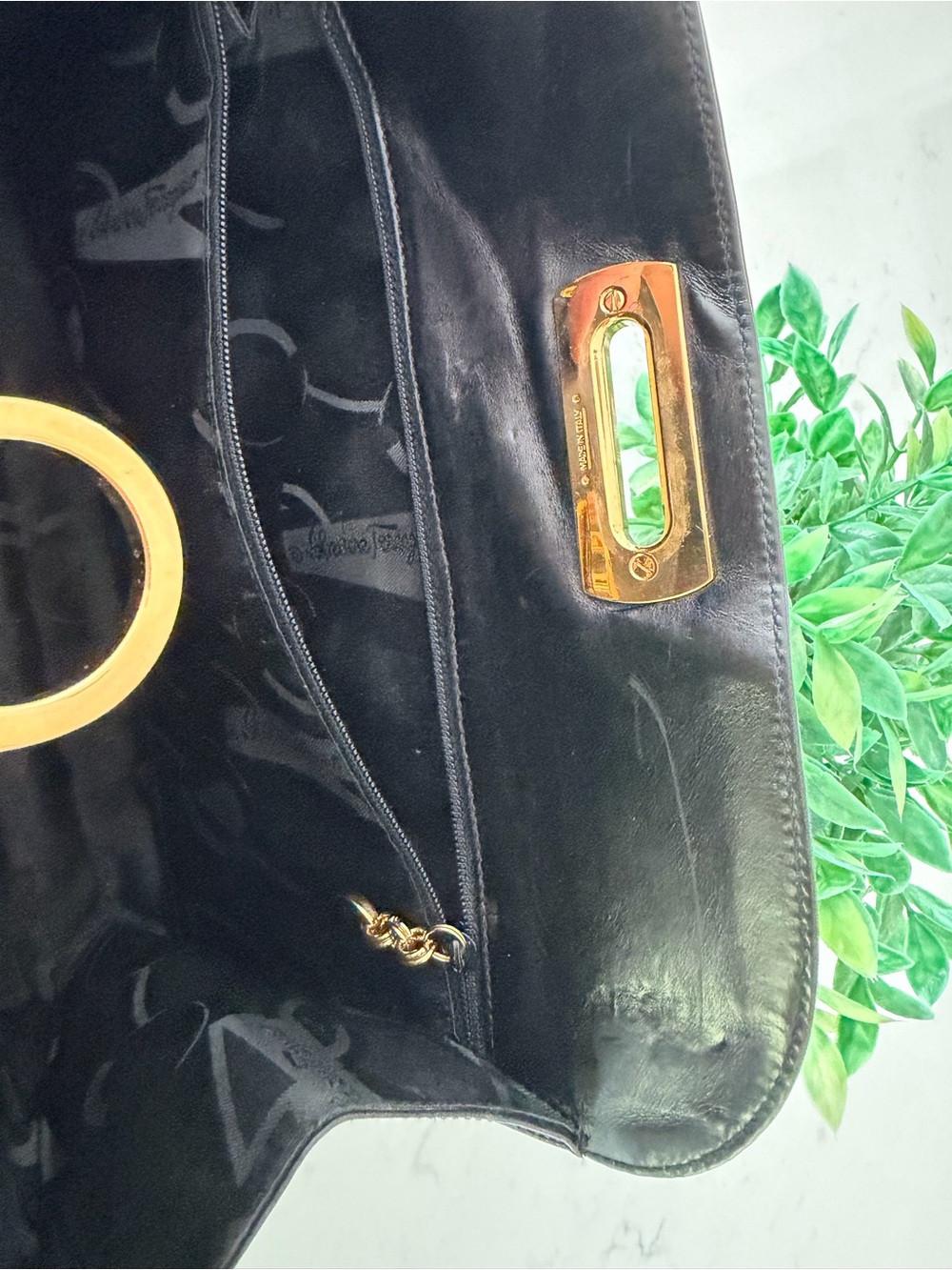 Salvatore Ferragamo Black Leather Crossbody with Gold Chain and Gancini Hardware - Picture 5 of 9